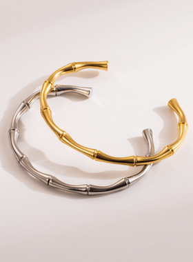 法式复古镀18K竹节开口奢华高端手镯 小众INS风百搭简约手环女