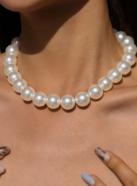 欧美复古优雅时尚choker颈链 夸张珍珠几何个性气质高端项链女女