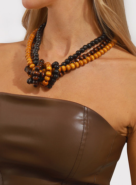 跨境外贸新款秋冬美拉德风木珠串