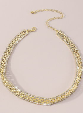 欧美风夸张爪链项饰水钻流苏轻奢