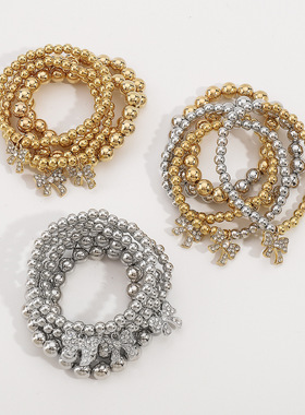 欧美跨境创意小众拼色手串套装 个性蝴蝶镶钻吊坠串珠高端手链女