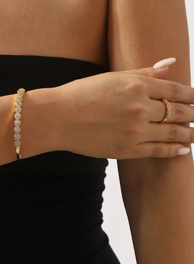 时尚优雅蛇形铜镶锆石戒指手镯套