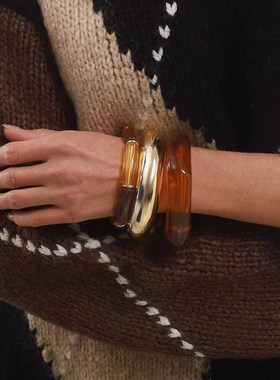 跨境秋冬琥珀色金色叠戴风光面手