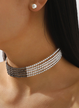 跨境简约高级感仿珍珠耳钉项链女