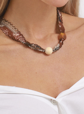 复古花纹串珠丝巾项链民族风旅游