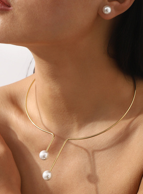 欧美风仿珍珠开口项圈耳钉女跨境