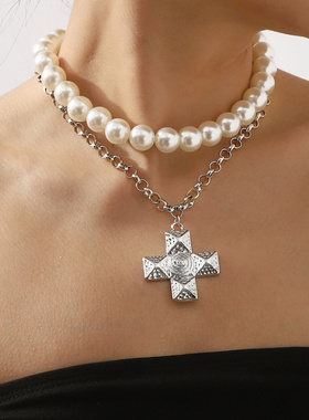 欧美个性时尚流行多层项链法式珍