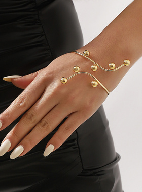 欧美时尚简约风圆珠线条金属手镯