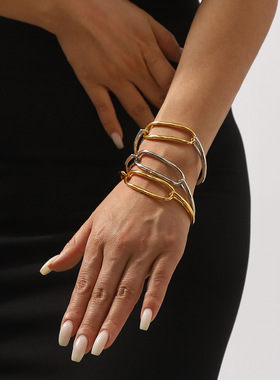 欧美合金拼色几何女士手镯高级感