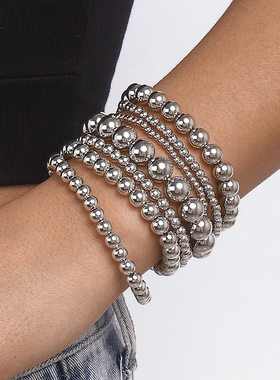 欧美跨境弹力手工串珠手绳 大小金珠个性简约叠戴手链女饰品配饰