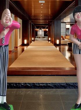 玻璃钢鞠躬彩绘迎宾人物雕塑酒店KTV餐厅开业门口招财树脂摆件