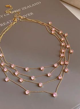 小红书同款多层蓝色水晶吊坠项链