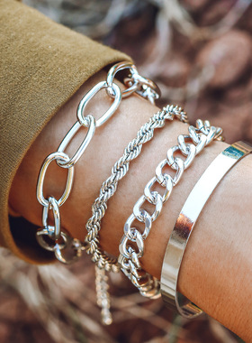 简约嘻哈麻花链手链四件套