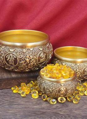 黄铜钱币聚宝盆桌面摆件元