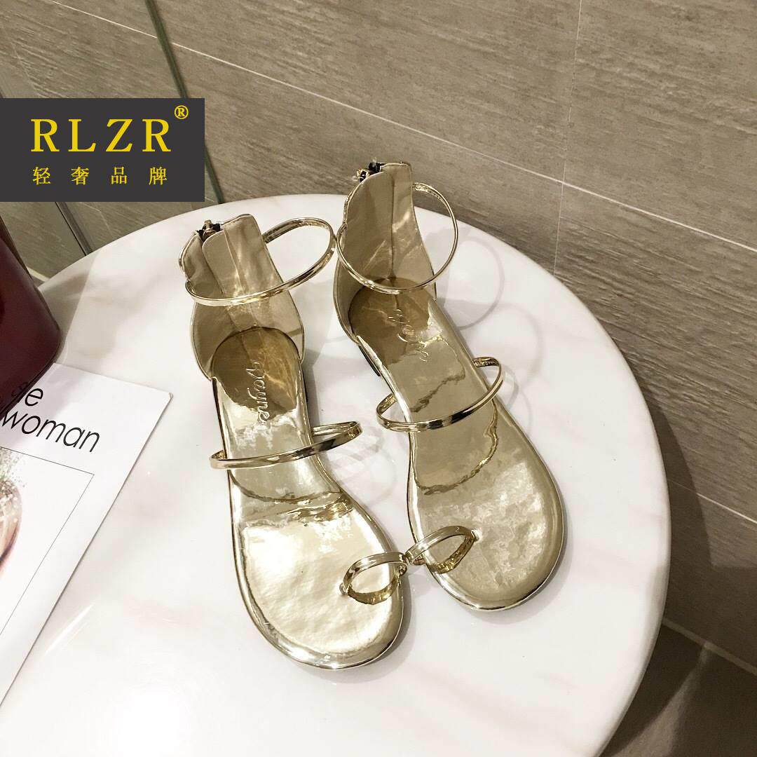 ins网红风金色罗马bling女凉鞋 RLZR单鞋