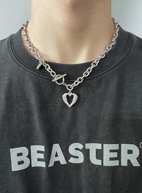不掉色钛钢OT扣爱心锁骨链