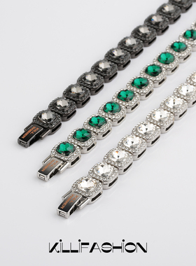 三色方钻冰糖古巴项链