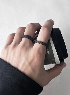 不掉色磨砂黑色钛钢简约戒指