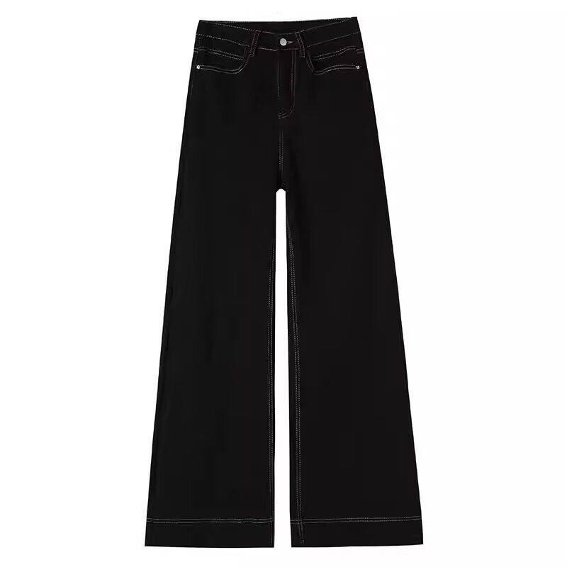 黑色加绒加厚阔腿牛仔裤女2025秋冬双扣高腰宽松直筒大喇叭拖地裤,淘宝优惠券,粉丝福利购,淘宝优惠卷
