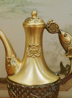 家用老式铜酒壶黄杯套装手