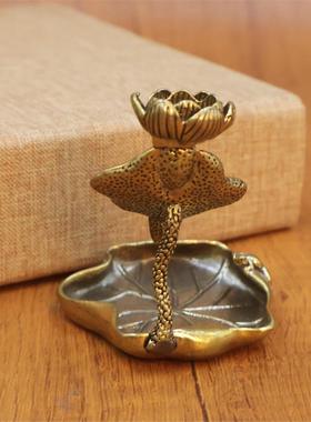 黄铜荷叶莲花倒流香摆件实