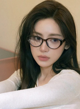 复古茶色猫眼眼镜框女高级感黑框素颜神器近视可配度数方圆脸镜架