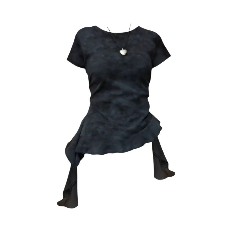 大码胖MM甜酷辣妹风扎染飘带短袖t恤女夏季设计感不规则别致上衣,淘宝优惠券,粉丝福利购,淘宝优惠卷