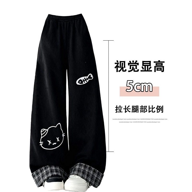 大码可爱卡通印花格子卫裤女2026新款胖mm简约宽松休闲运动长裤子,淘宝优惠券,粉丝福利购,淘宝优惠卷