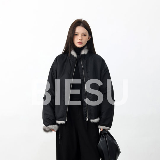 Biesu rabbit fur work style reversible parka-synsdyc