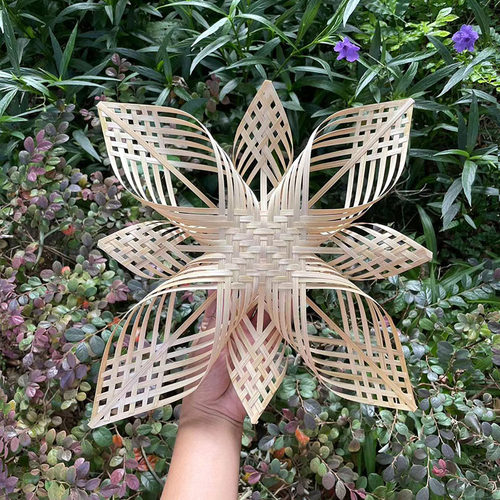 圆形竹编留影区背景墙壁画民宿酒店田园古风雪花装饰精品拍摄道具 - 图1