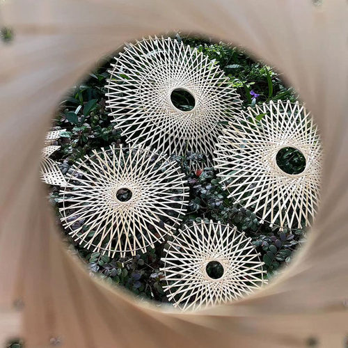 圆形竹编留影区背景墙壁画民宿酒店田园古风雪花装饰精品拍摄道具 - 图0