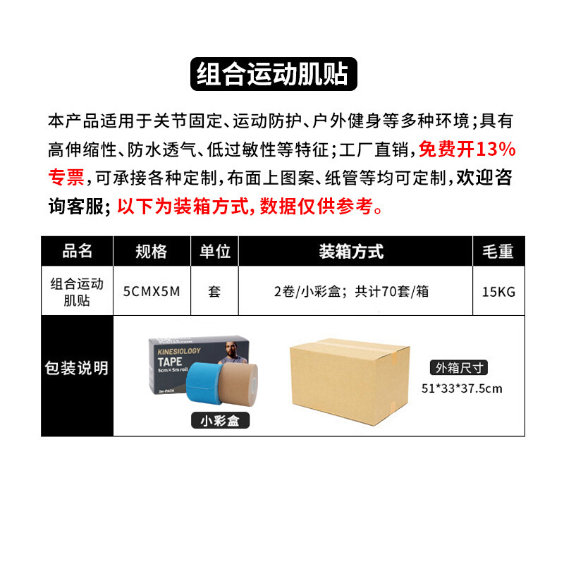 厂家盒装肌肉贴预分切组合肌内效贴布护膝运动胶带拉伤理疗贴 - 图1