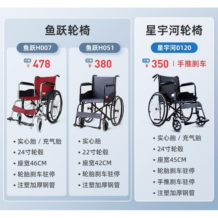 鱼跃轮椅H007轻便折叠小型老人专用多功能瘫痪残疾代步轮椅手推车