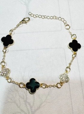 樱花粉色~四叶草手链轻奢高级感小众设计锆石超闪气质名媛风手饰