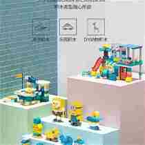 2022 Play in g Furniture Table Girl Small Grain Kindergarten T Plastic A Can Contain Table And Chairs building blocks table Multifunction