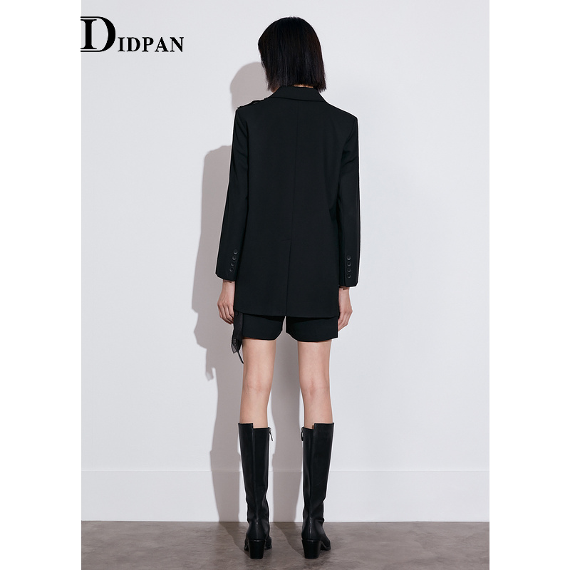 IDPAN女装商场同款极简西装气质女秋季新款百搭平驳领中长外套 - 图1