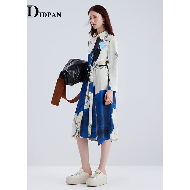 IDPAN long-sleeved dress 2025 season new brand design printed irregular shirt dress for women