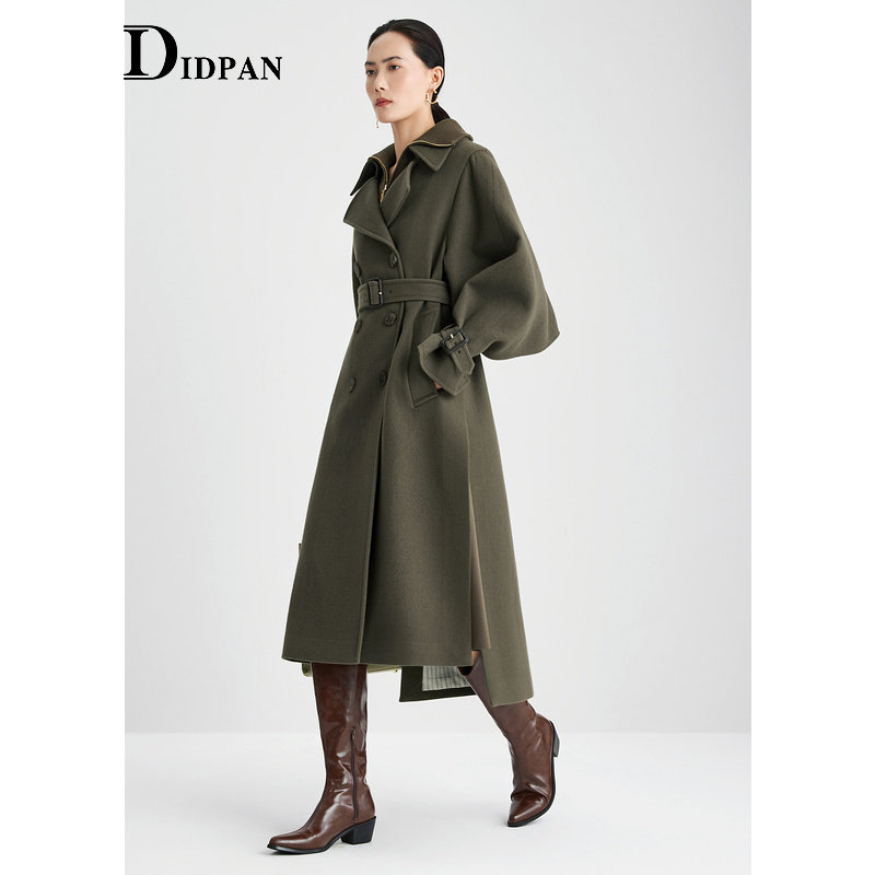 IDPAN双排扣风衣式长大衣冬季新款时尚气质通勤纯羊毛外套女,淘宝优惠券,粉丝福利购,淘宝优惠卷