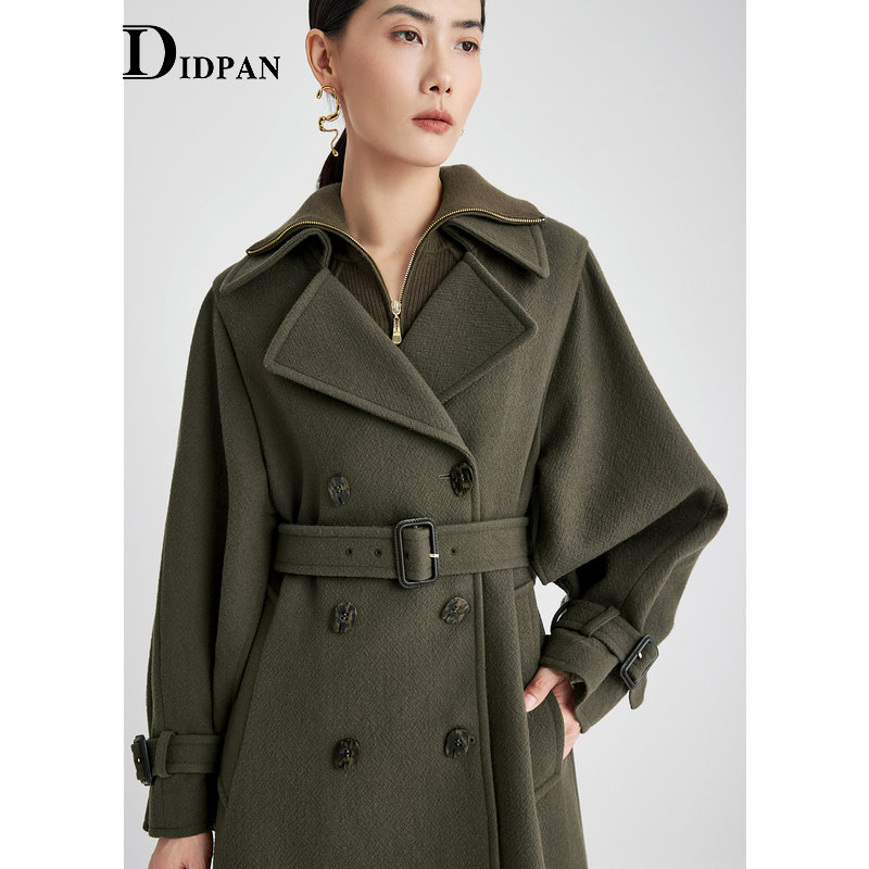 IDPAN双排扣风衣式长大衣冬季新款时尚气质通勤纯羊毛外套女,淘宝优惠券,粉丝福利购,淘宝优惠卷