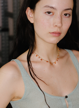 LAZY CIRCLES红玛瑙碎石项链女天然石流苏吊坠锁骨链