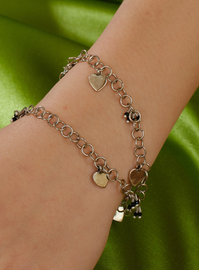 LAZYCIRCLES黑碧玺纯银心心项链