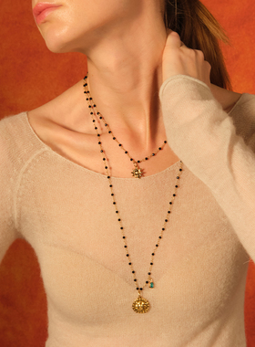 LAZY CIRCLES手工扭扭宝石月亮太阳项链女复古日常百搭毛衣链