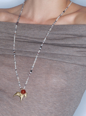 LAZYCIRCLES贝壳红玛瑙小马项链