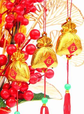 金色塑料小钱袋招财盆景挂件