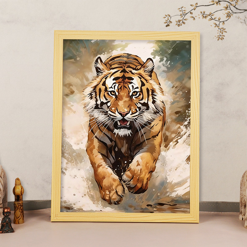 猛虎下山老虎画像相框摆件下山虎旺宅旺财玄关风水画招财装饰挂画,淘宝优惠券,粉丝福利购,淘宝优惠卷