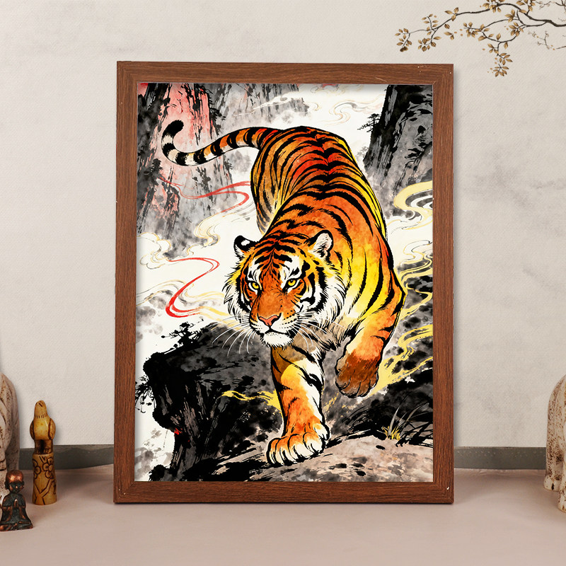 猛虎下山老虎画像相框摆件下山虎旺宅旺财玄关风水画招财装饰挂画,淘宝优惠券,粉丝福利购,淘宝优惠卷