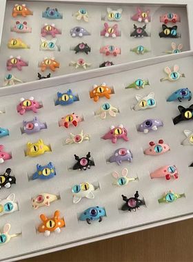 萌酷童趣怪兽戒指女可爱搞怪食指戒恶魔大眼仔龙猫兔可调节指环