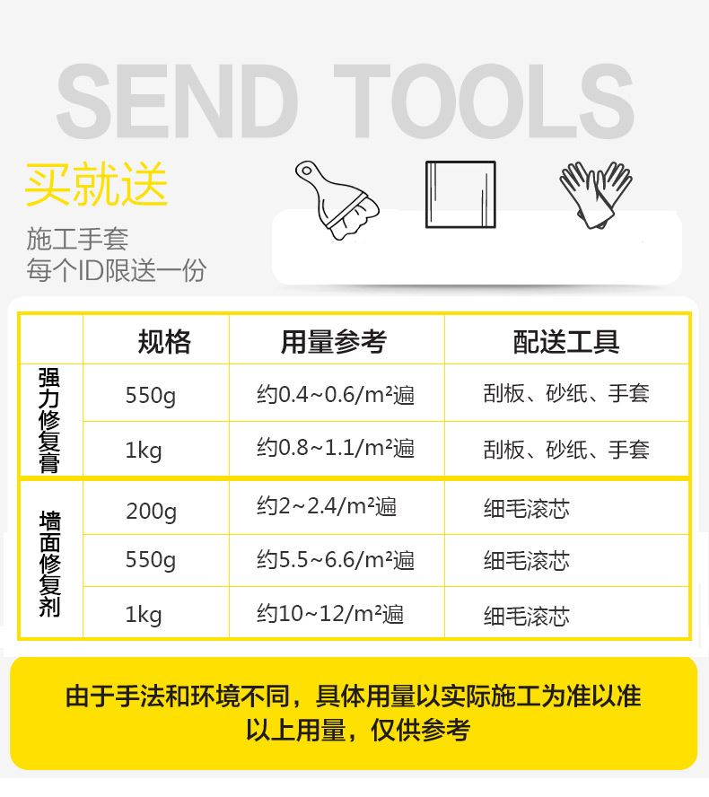 品补墙膏墙面修补膏白色墙壁乳胶漆修复神器家用腻子膏内墙裂修复-图1