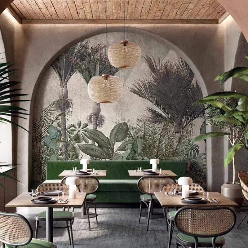 东南亚热带雨林绿植墙纸美式客厅壁纸卧室沙发床头背景墙无缝墙布,淘宝优惠券,粉丝福利购,淘宝优惠卷