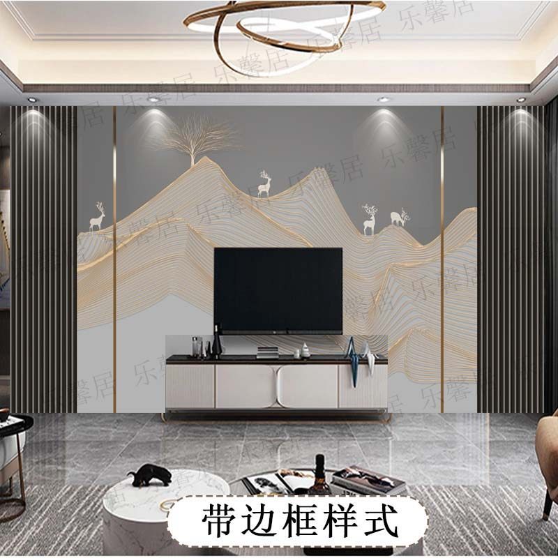 8d抽象麋鹿新中式电视背景墙壁纸轻奢沙发背景墙纸客厅3d无缝墙布,淘宝优惠券,粉丝福利购,淘宝优惠卷